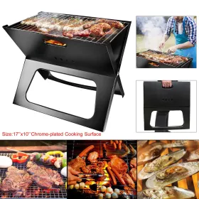 Foldable BBQ Grill Portable BBQ Barbecue Grill Camping Garden Outdoor Travel For Camping Picnic RV Travel (Color: Black)