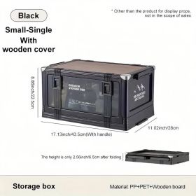 Folding Camping Storage Box Multi-layer Thickened Cover Durable Plastic Portable Outdoor Picnic Car-mounted Solid Structure Automatic Camping Acc (Option: Black With wooden cover)