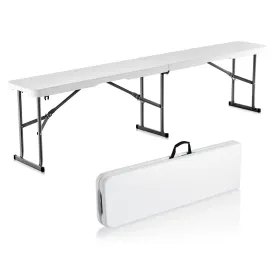 6FT Plastic Folding Bench Portable Outdoor Bench For Picnic Camping Garden (Color: White)